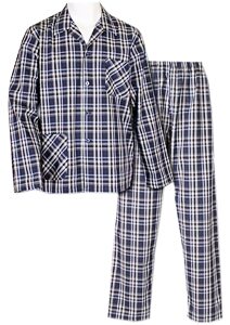 Popelínové pyžamo Luiz Charles 317 navy-hnědá kostka