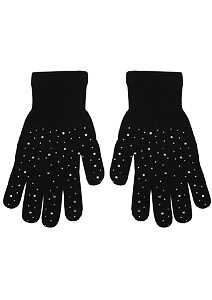 Černé pletené rukavice s kamínky R171