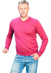 Pánsky sveter s véčkovým výstrihom Jordi 832 tm. červený