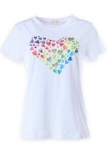 Bílé tričko s krátkým rukávem pro ženy 73140 s barevnými srdíčky