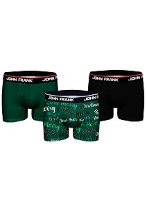 Pánské boxerky John Frank JF3B-CH-01 3 pack černo-zelená