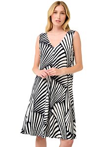 Letní šaty na ramínka s abstraktním zebřím vzorem Vamp 22426 black