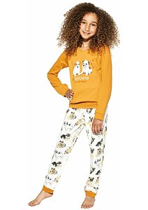 Bavlnené dievčenské pyžamo Cornette Kids Dogs medové