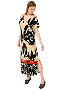 Viskózový kaftan s abstraktním květinovým potiskem Vamp 22479 black