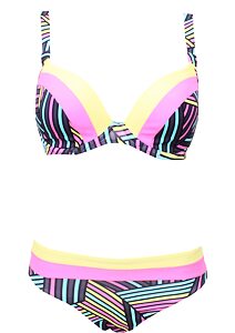 Pruhované plavky Beauty bra neon