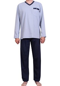 Bavlněné dlouhé pánské pyžamo Pleas 179771 modré