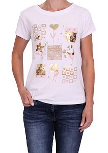 Bílé tričko s potiskem pro ženy Mitica 252 kostky růžové