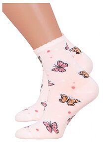 Dámské smetanové  ponožky s potiskem motýlů 13084D