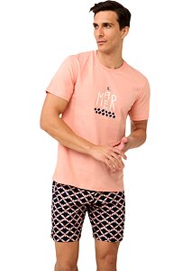 Bavlněné pánské pyžamo Vamp s krátkými kalhotami 22660 coral pink