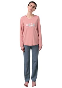 Dlouhé bavlněné pyžamo pro ženy Oneira 17596 pink tan