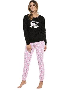 Bavlněné pyžamo na spaní pro ženy Cornette Sheep černo-pink