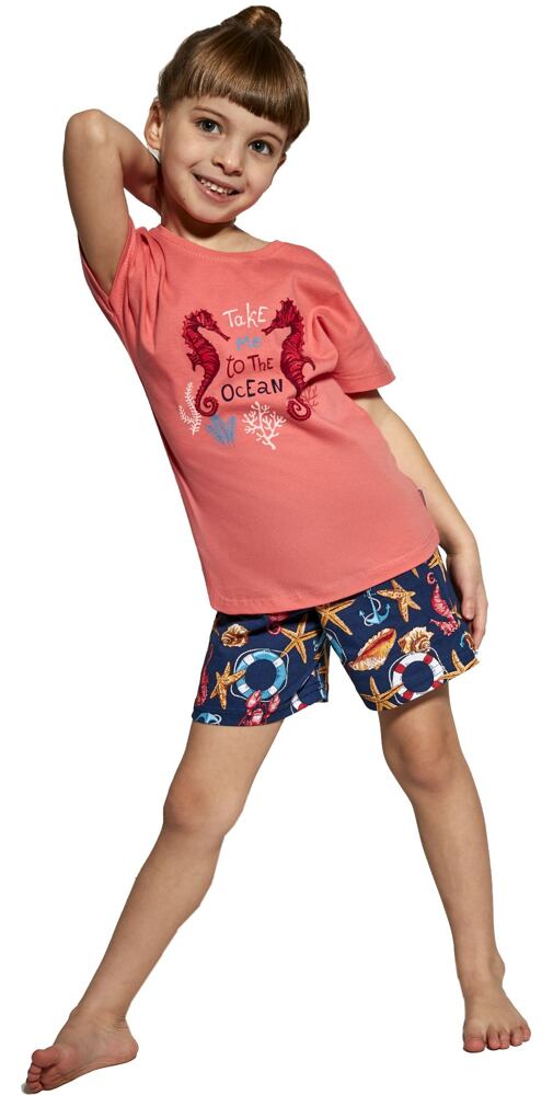 Krátké pyžamo pro děvčátka Cornette Young Seahorse korál