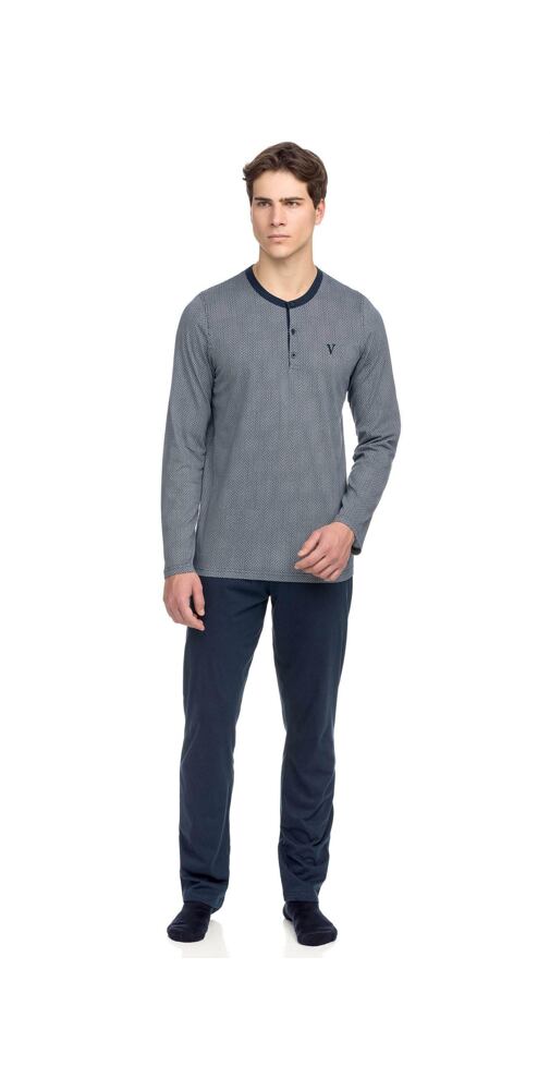 Vamp - Klasické pánské dvoudílné pyžamo 15661 blue oxford
