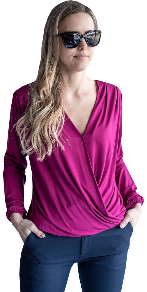 Elegantní top s dlouhým rukávem K5049 purpurová