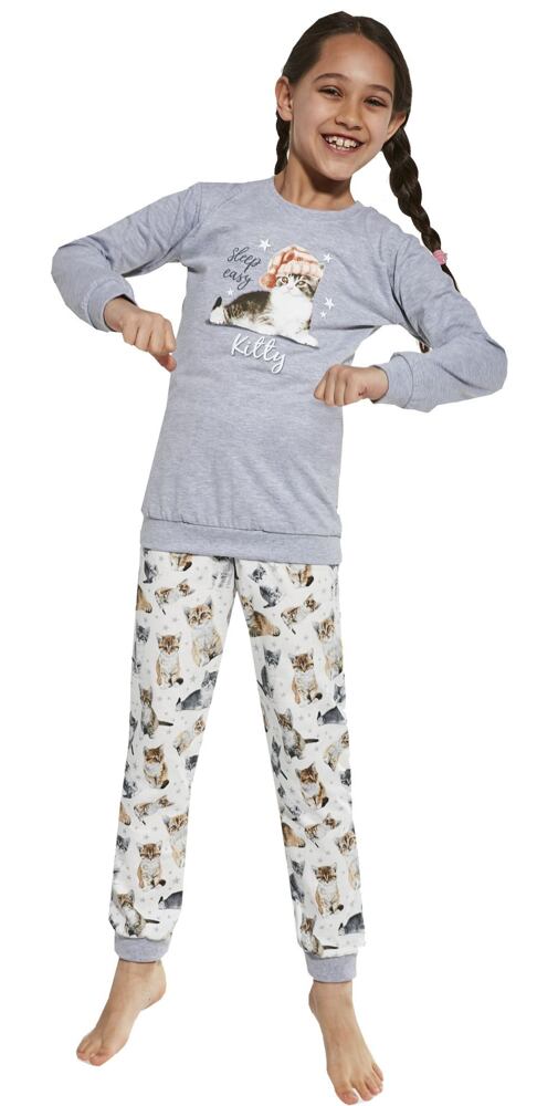Dlouhé pyžamo Cornette pro holky Young Kitty šedé