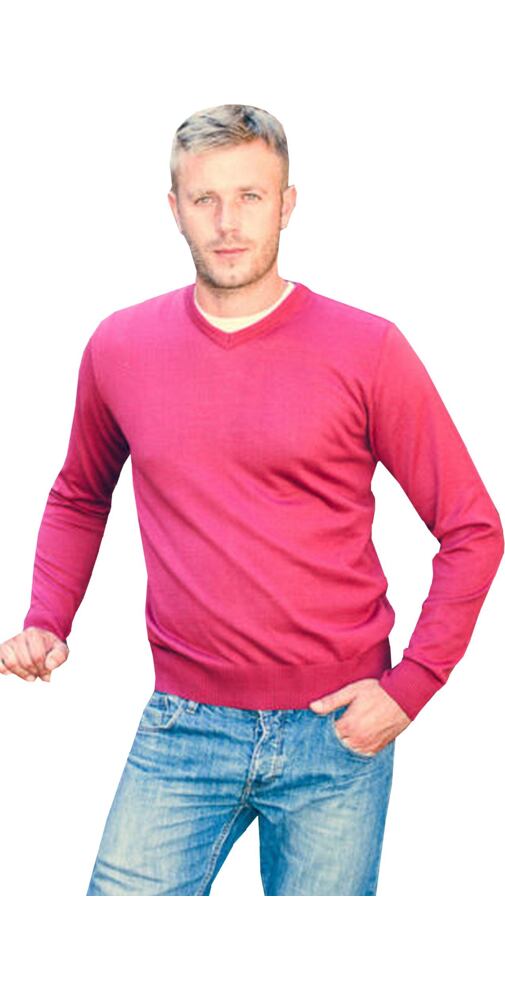 Pánský svetr s véčkovým výstřihem  Jordi 832 tm. červený