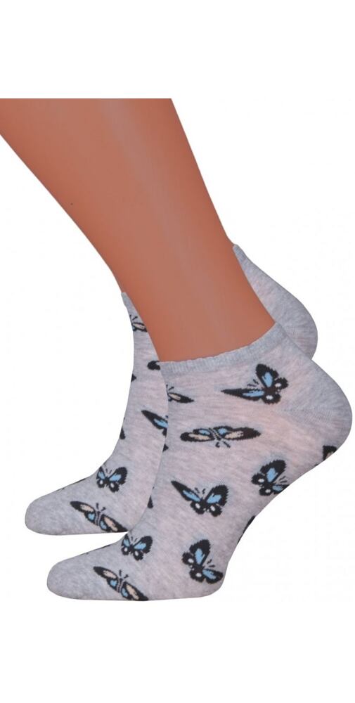 Nízké ponožky s motýlky Steven 89114 sv.šedá