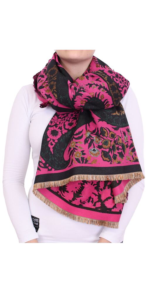 Dámská vzorovaná šála S1393 fuchsia kytky