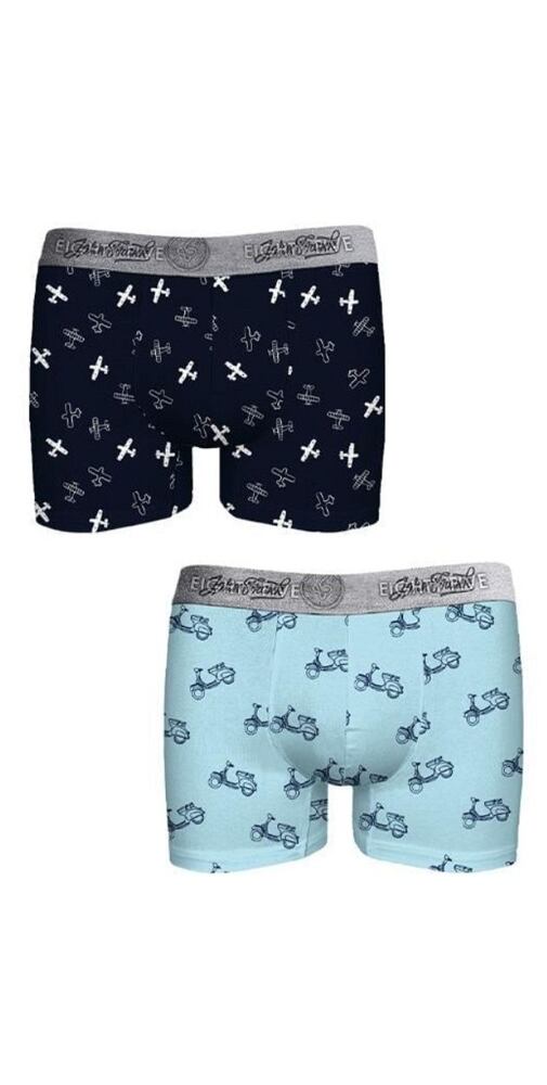 Bavlněné boxerky pro muže John Frank JF2BEF32 navy - světle modré 2 pack