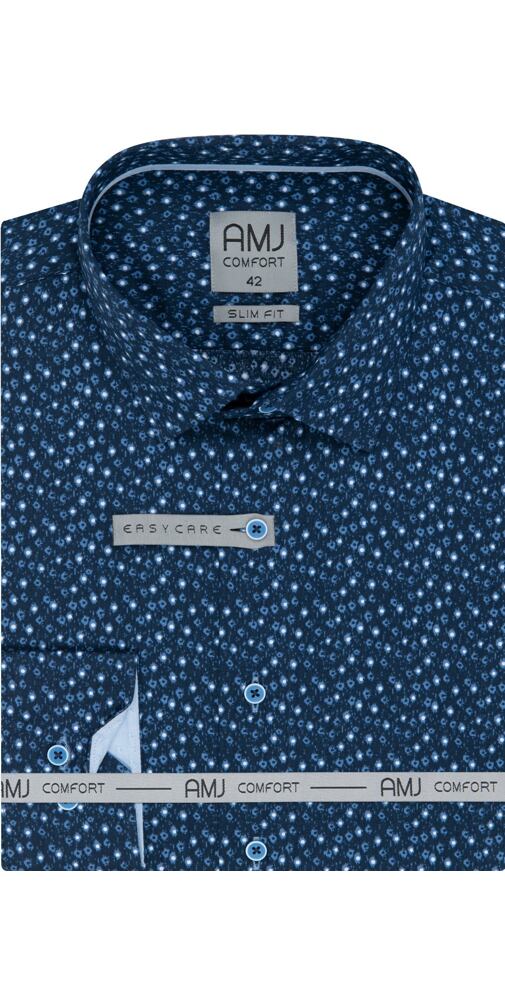 Elegantní pánská košile AMJ Comfort Slim Fit VDSBR 1164 tm.modrá
