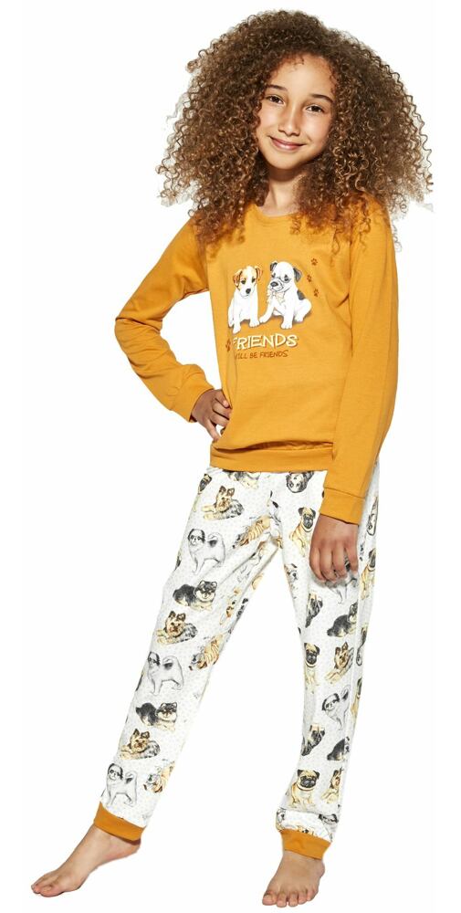 Bavlněné dívčí pyžamo Cornette Dogs medové