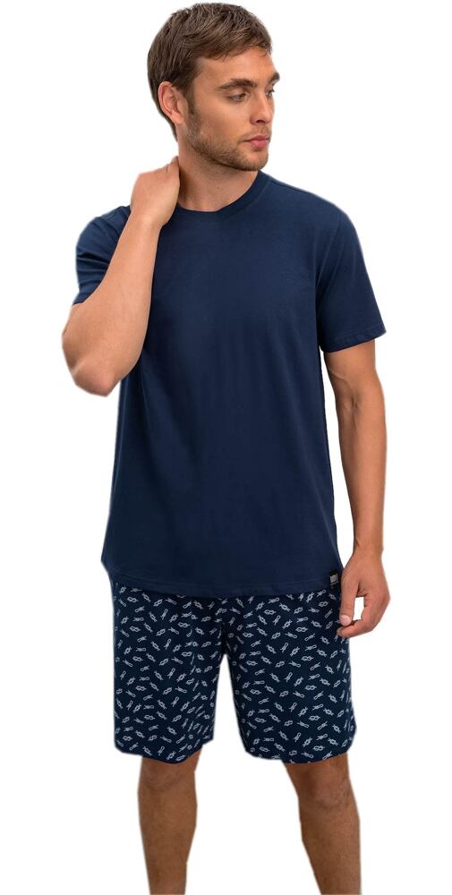 Mladistvé krátké pyžamo pro muže Vamp 16850 blue oxford