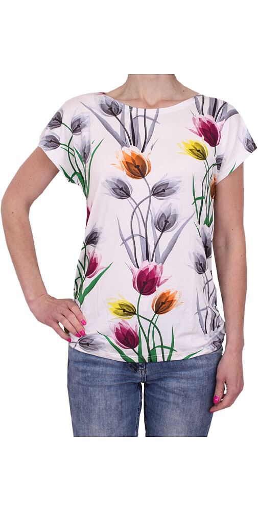 Květinové tričko s krátkým rukávem Ruko 5335 bílá perla