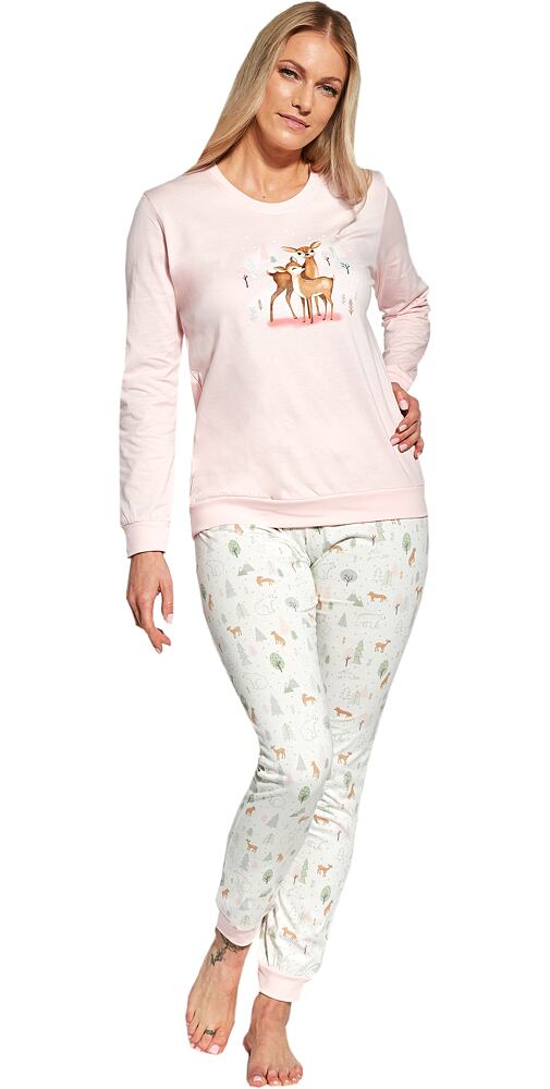 Bavlněné pyžamo na spaní pro ženy Cornette Fall pudr