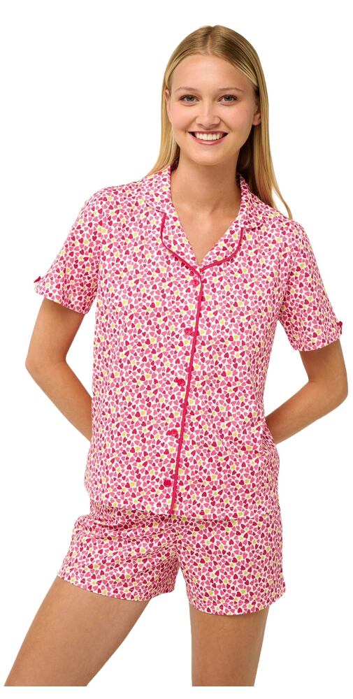 Bavlněné dámské pyžamo s knoflíky Vamp 22285 pink blossom