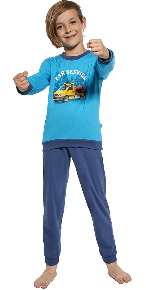 Dlouhé pyžamo pro kluky Cornette Kids Car Service tyrkys