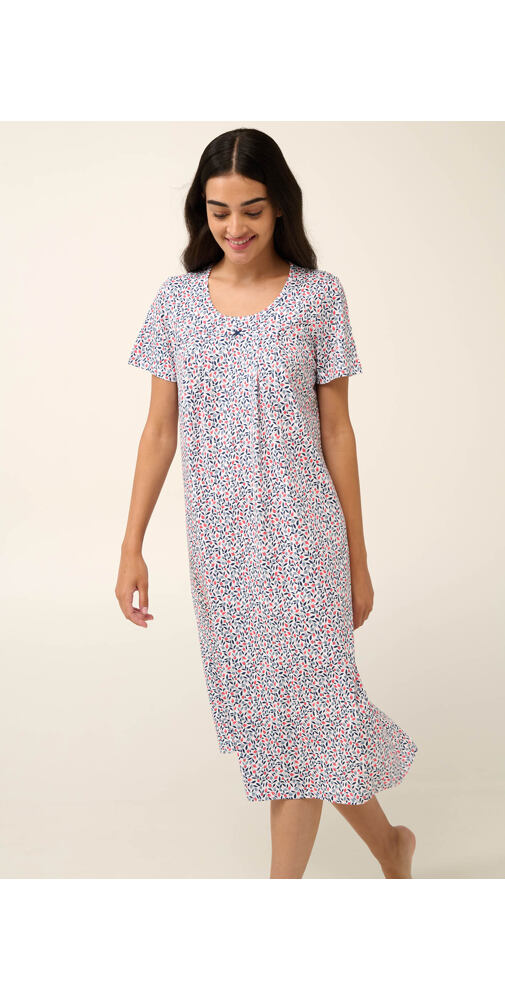 Dlouhá bavlněná noční košile Vamp s krátkými rukávy 22306 blue peony