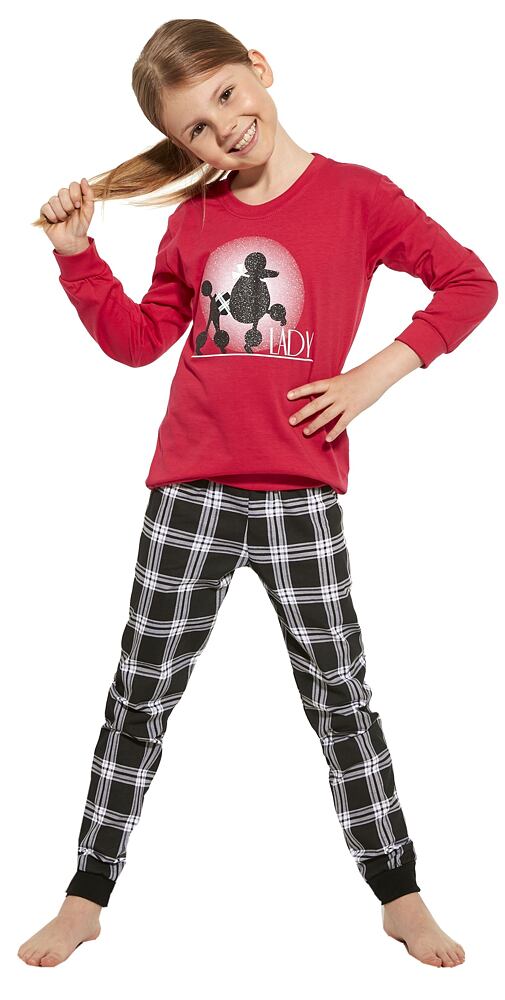 Bavlněné dívčí pyžamo Cornette Kids Lady tm.růžové