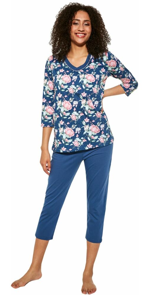 Dámské pyžamo Cornette se 7/8 kalhotami Karen jeans květ