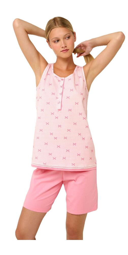 Bavlněné dámské pyžamo s knoflíkovou légou Vamp 22263 pink sea