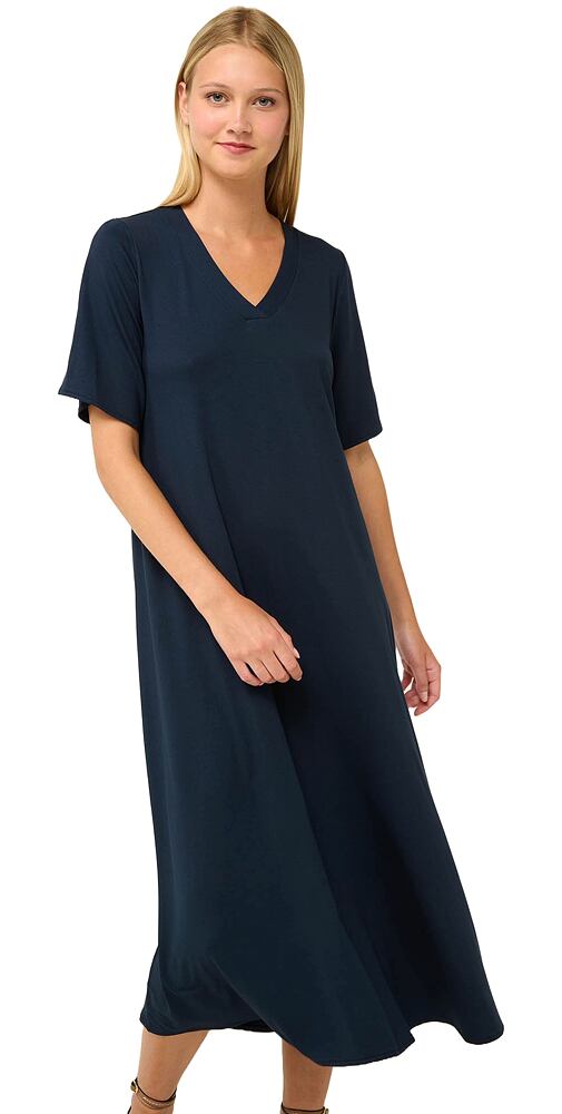 Jednoduché letní šaty s výstřihem do V Vamp 22511 blue