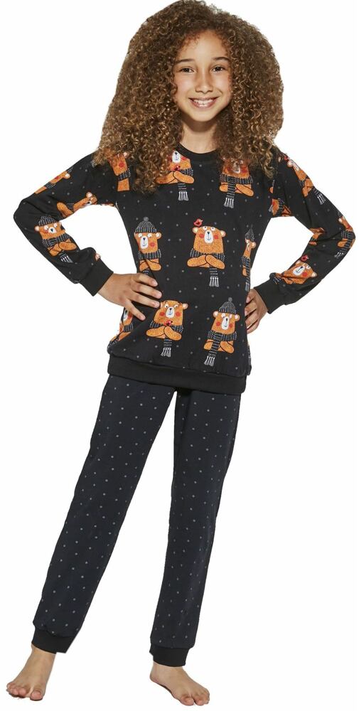 Bavlněné dívčí pyžamo Cornette Bear černé