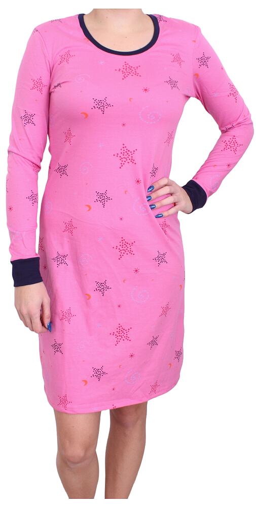 Bavlněná dámská noční košile s dlouhým rukávem Pleas 180767 růžová