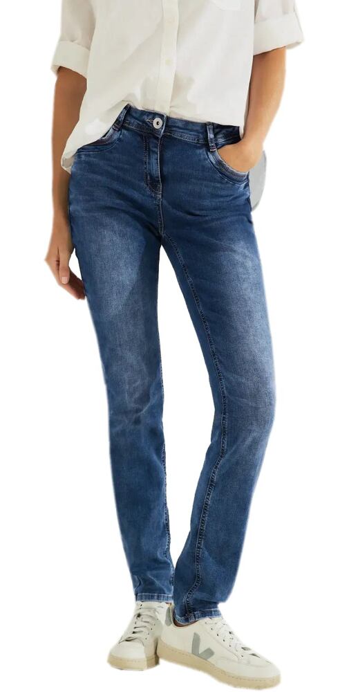 Slim fit džíny s vysokým pasem pro ženy Cecil 376777 mid blue