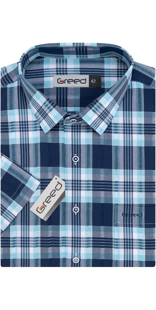 Kostkovaná pánská košile AMJ Greed SK 387 modrá kostka