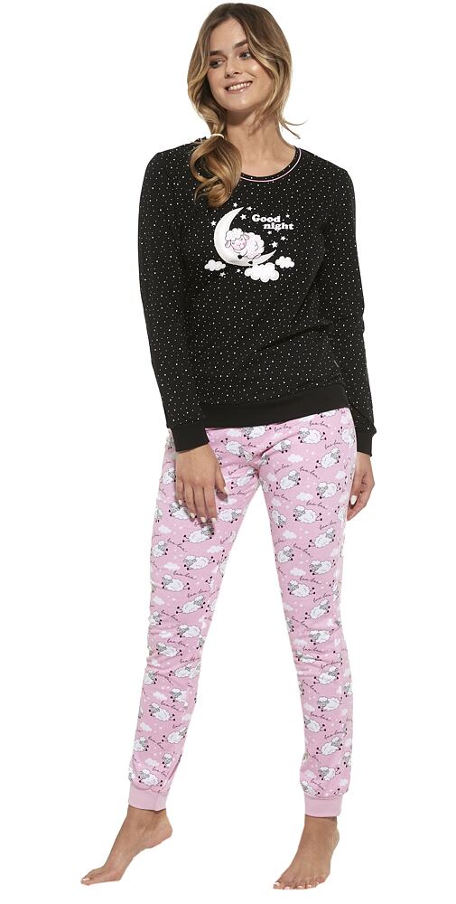 Bavlněné pyžamo na spaní pro ženy Cornette Sheep černo-pink